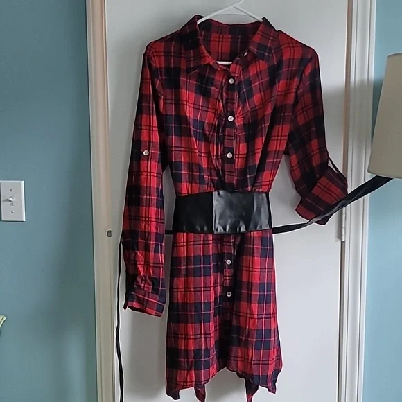 Retro Stage Dresses | Retro Stage Plaid Long Sleeve Dress with Belt | Color: Black/Red | Size: XXL | Jacques441'S Closet Retro Stage Dresses | Retro Stage Plaid Long Sleeve Dress with Belt | Color: Black/Red | Size: XXL | Jacques441'S Closet